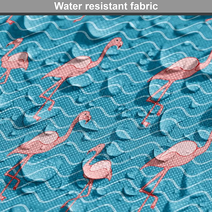 Lunarable Flamingo Dog Crate Cover, Tropical Romance Birds on Wavy Horizontal Stripes Hawaiian Love Doodle, Easy to Use Pet Kennel Cover for Medium Large Dogs, 48 Inch, Azure Blue and Coral