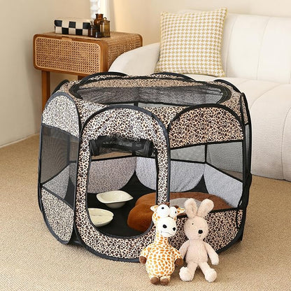 Sea Team Foldable Pet Playpen - Portable, Soft Pop-Up Design for Dogs, Cats and Kittens - Breathable Mesh Fabric Cage - Lightweight and Indoor/Outdoor Use