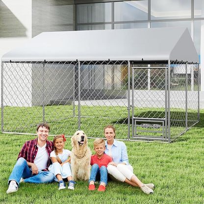 XL Outside Dog Kennel 10x10 ft - Outside Dog Kennel with Roof, Covered Kennels with with Feeding Door, Outdoor Dog Enclosure with Thickened Roof