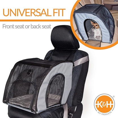 K&H Pet Products Travel Safety Carrier for Pets, Dog Crate for Car Travel, Dog Soft-Sided Carrier for Large Dogs, Portable Car Seat Kennel, Gray/Black Large 29.5 X 22 X 25.5 Inches