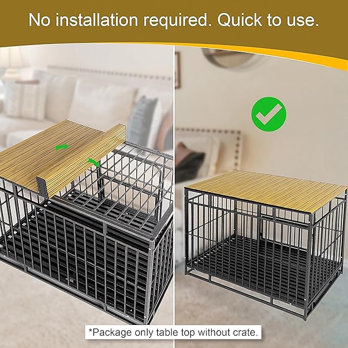 PetmystifyDog Crate Topper with Magnets for 42 Inch Crate - Aluminum Foldable Dog Kennel Topper Decorative Storage Pet Crate Table Light Brown (Only Topper)