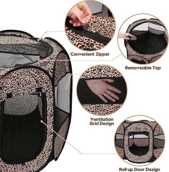 Sea Team Foldable Pet Playpen - Portable, Soft Pop-Up Design for Dogs, Cats and Kittens - Breathable Mesh Fabric Cage - Lightweight and Indoor/Outdoor Use