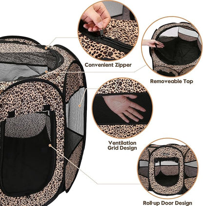 Sea Team Foldable Pet Playpen - Portable, Soft Pop-Up Design for Dogs, Cats and Kittens - Breathable Mesh Fabric Cage - Lightweight and Indoor/Outdoor Use