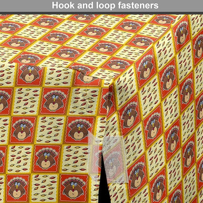 Lunarable Thanksgiving Dog Crate Cover, Checkered Pattern with Funny Cartoon Gobbler and Fallen Autumn Leaves, Easy to Use Pet Kennel Cover for Cats & Medium Dogs, 30 Inch, Red Yellow Brown