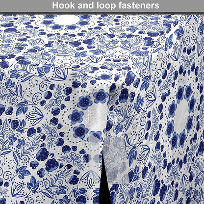 Lunarable Traditional Dog Crate Cover, Circular Flowers and Stripes Ethnic Gzhel Pattern Classic Motifs Art, Easy to Use Pet Kennel Cover for Small Dogs Puppies Kittens, 22 Inch, Pale Blue