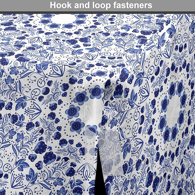 Lunarable Traditional Dog Crate Cover, Circular Flowers and Stripes Ethnic Gzhel Pattern Classic Motifs Art, Easy to Use Pet Kennel Cover for Medium Large Dogs, 48 Inch, Pale Blue