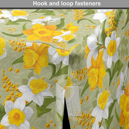 Lunarable Daffodil Dog Crate Cover, Vintage Inspirations Floral Arrangement Pattern Romantic Bouquet Nature, Easy to Use Pet Kennel Cover for Small Dogs Puppies Kittens, 18 Inch, Green Marigold White