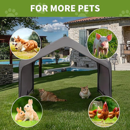 Extra Large Dog House Outside, Dog Tent Outdoor, Big Dog Shade Shelter Doghouse Canopy, Water Resistant Dog shelter with Ground Nail, Gray Sun Rain Cover for Pet Cat Livestock 4'x 4'x 3.3