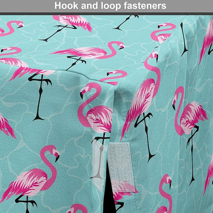 Lunarable Turquoise Dog Crate Cover, Repetitive Pink Flamingos on Wavy Water Background Vivid Colors Graphic, Easy to Use Pet Kennel Cover for Medium Large Dogs, 48 Inch, Pink Seafoam