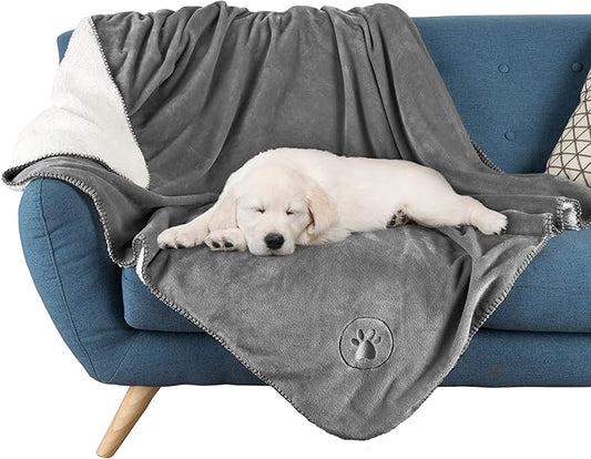 PETMAKER Waterproof Pet Blanket - 50x60-Inch Reversible Sherpa Fleece Throw Protects Couches, Cars, and Beds from Spills, Stains, and Fur (Gray), Large