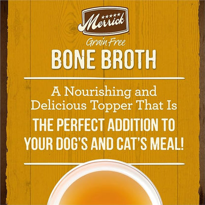 Merrick Grain Free Bone Broth, Premium Human Grade And Gluten Free Dog And Cat Food Topper Pouches, Chicken - 16 oz. Pouch. (Pack of 2)