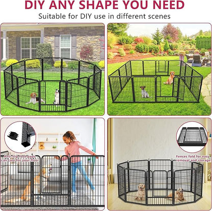 Dog Playpen Outdoor 32Inches Height 12 Panels Heavy Duty Metal Dog Fence with Doors Dog Pens for Medium/Small Dogs Portable Pet Puppy Playpen for Outdoor Indoor RV Camping Yard Black slive