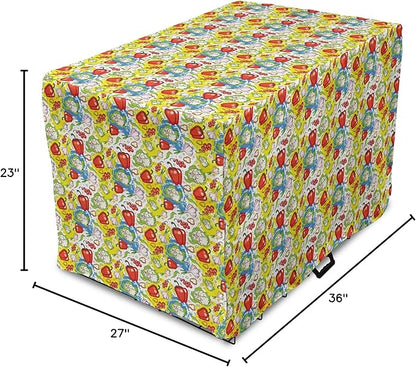 Lunarable Vegetables Dog Crate Cover, Ornate Food Garlic Pepper Cauliflower Delicious Plants Image, Easy to Use Pet Kennel Cover for Medium Large Dogs, 36 Inch, Lime Green Yellow