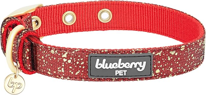 Blueberry Pet 4 Colors Glam Life Gold Stamping Lace Adjustable Dog Collar in True Red, Neck 9-12.5", for Small Breed