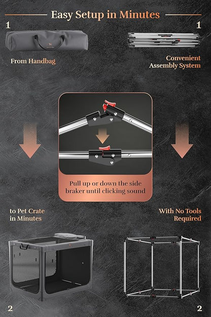 Noah & Paw Collapsible Dog Crate 36 Inches, XL Dog Crate for XL, Large Medium Breed, Travel Kennel for Car, Includes Pet Mat for Pet Cage, 2 Storage Pockets, Handbag, 10mm Locking Zippers 36*25*23