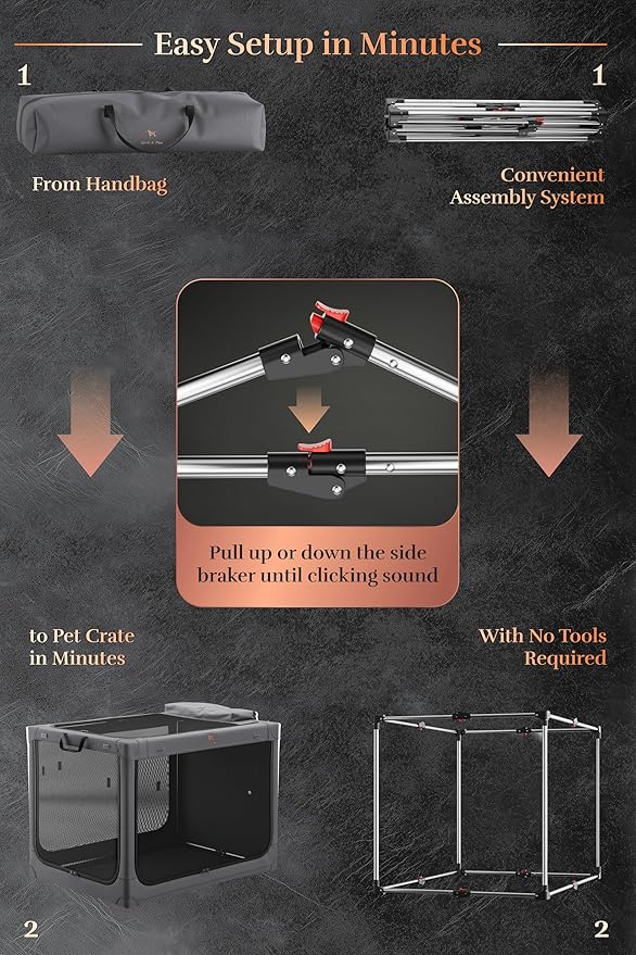 Noah & Paw Collapsible Dog Crate 26 Inch, Small Dog Crate for Small Medium Breeds, Travel Kennel for Car, Including Pet Mat for Pet Cage, 2 Storage Pockets, Handbag, 10mm Locking Zipper 26 * 17 * 17