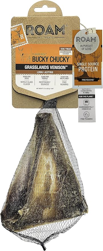 ROAM Pet Treats Bucky Chucky – Grasslands Venison Dog Bone, Single Ingredient, All Natural, Grain-Free, & Gluten-Free