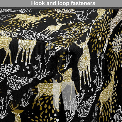 Ambesonne Christmas Dog Crate Cover, Nature Woodland and Deer Silhouettes with Oriental Ornaments Design, Easy to Use Pet Kennel Cover for Medium Large Dogs, 42 Inch, Yellow White Black