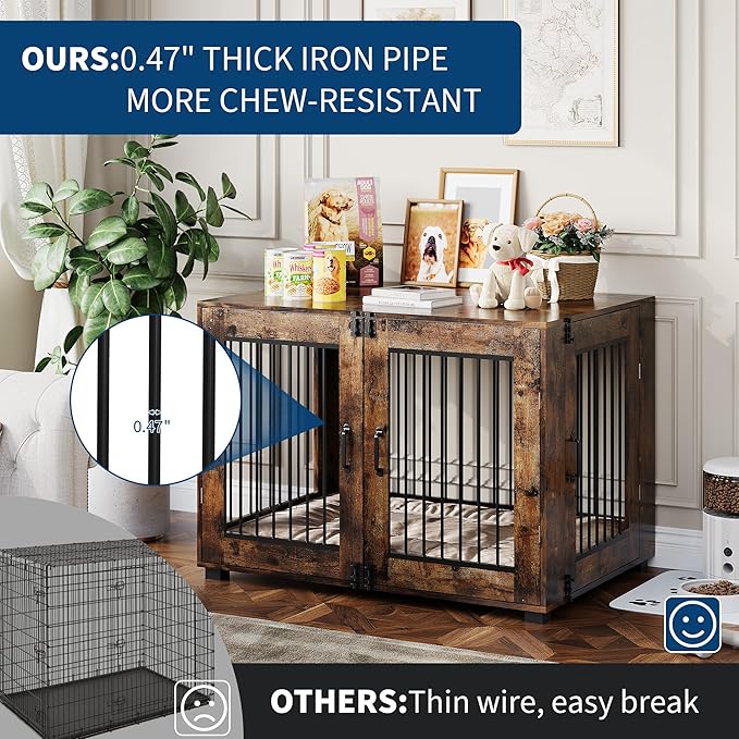 42.1" L Dog Crate Furniture, Stylish Dog Cage for Indoor Use, End Table Wooden Dog Kennel for Large Dogs, Functional and Heavy Duty Dog Kennel Furniture
