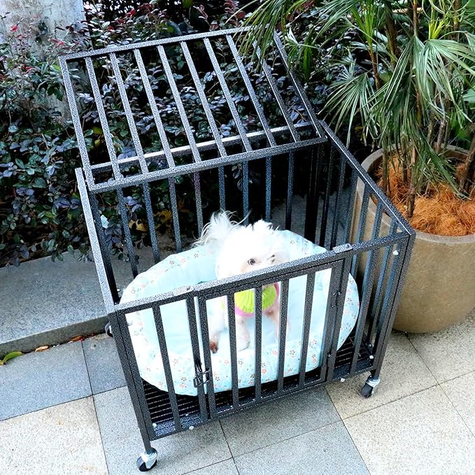 Loonpon Dog Crates for Small Dogs Under 25lbs,24.4 inch Heavy Duty Small Dog Crate with Wheels,Metal Double Door Dog Kennel Indoor Outdoor for Small Dog Puppy