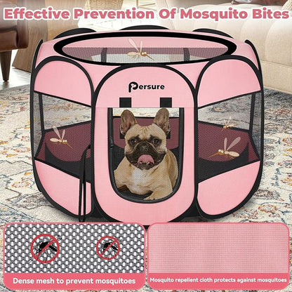 Dog Cat Playpen Indoor Outdoor for Puppy Pet Dogs Cat Recovery After Surgery, Dog Tent Crates Cage Indoor/Outdoor, Portable Pop Up Dog Kennel with Carrying Case for Travel (Premium Pink, Medium)