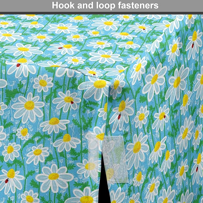 Lunarable Yellow and Blue Dog Crate Cover, Meadow Art Pattern with Ladybirds and Chamomile Daisy Blossoms, Easy to Use Pet Kennel Cover for Cats & Medium Dogs, 30 Inch, Aqua White Marigold