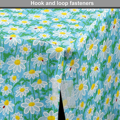 Lunarable Yellow and Blue Dog Crate Cover, Meadow Art Pattern with Ladybirds and Chamomile Daisy Blossoms, Easy to Use Pet Kennel Cover for Medium Large Dogs, 48 Inch, Aqua White Marigold