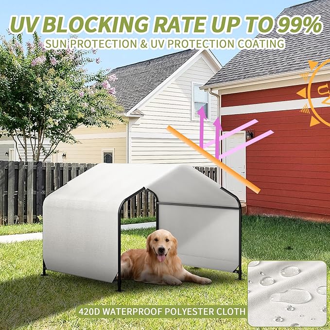 YAZ&OUZ Dog House Outdoor Large Breed, Dog Shade for Outside, 4'x4'x3' Outdoor Dog House Weatherproof & Snowproof with Sturdy Steel Frame & Ground Nails, Chicken House, Duck House