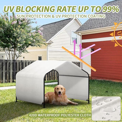 YAZ&OUZ Dog House Outdoor Large Breed, Dog Shade for Outside, 4'x4'x3' Outdoor Dog House Weatherproof & Snowproof with Sturdy Steel Frame & Ground Nails, Chicken House, Duck House