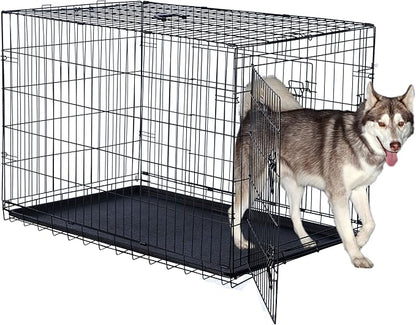 Pet Trex 42" Folding Pet Crate Double Door Kennel Wire Cage for Dogs, Cats or Rabbits