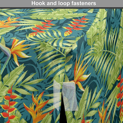 Lunarable Tropical Dog Crate Cover, Exotic Bird of Paradise Blossoms Banana and Areca Fan Palm Leaves, Easy to Use Pet Kennel Cover for Small Dogs Puppies Kittens, 18 Inch, Yellow Green and Dark Teal