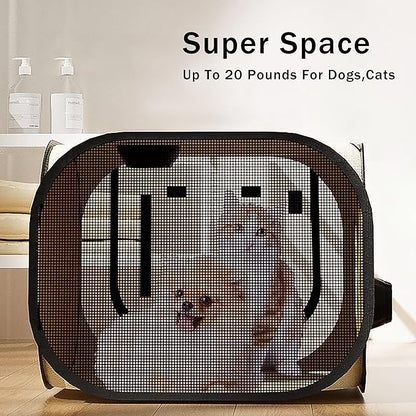 Pet Dog Cat Drying Box,Waterproof Anti-Hair Flying Portable Foldable Pet Drying Room,Pet Hair Dryer Clean Grooming House,Dryer Crate Cage for Dog Cat for Small to Medium (Yellow)