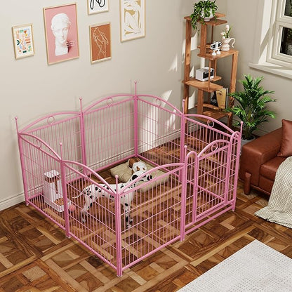 32" H Dog Crate Dog Playpen 8 Panels Furniture Heavy Duty Dog Fence Door with Side Openings,for Large Medium Small Dogs Indoor Outdoor Foldable Pet Exercise Pen,Pink