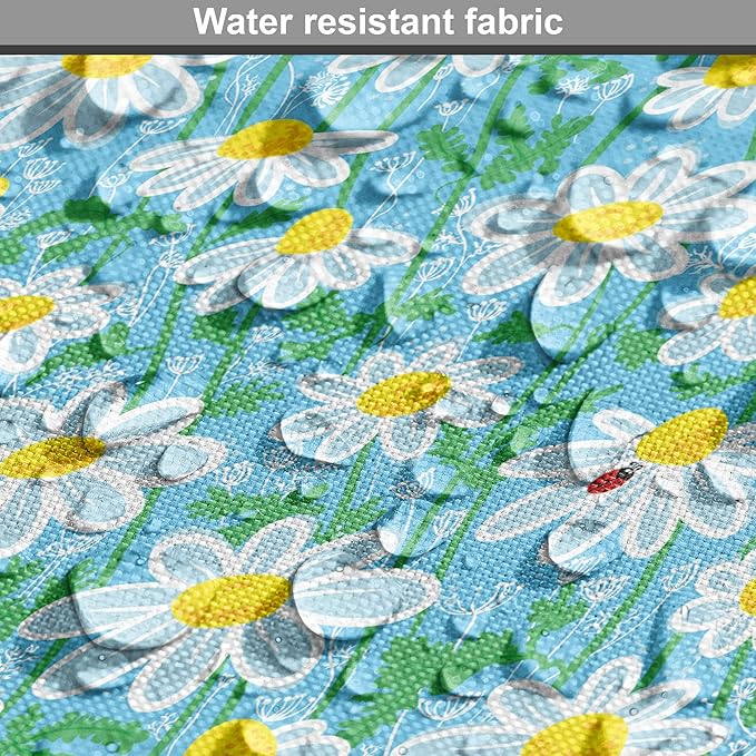 Lunarable Yellow and Blue Dog Crate Cover, Meadow Art Pattern with Ladybirds and Chamomile Daisy Blossoms, Easy to Use Pet Kennel Cover for Medium Large Dogs, 42 Inch, Aqua White Marigold