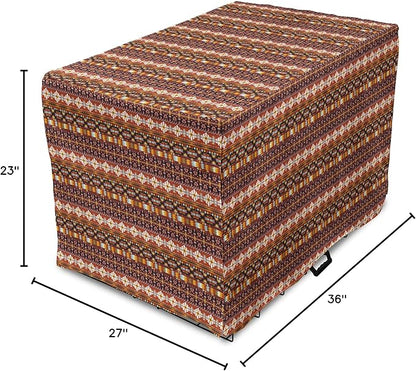 Lunarable Aztec Dog Crate Cover, Ornate Rich Motifs in Autumn Colors Geometric and Floral Design Old Tribal, Easy to Use Pet Kennel Cover for Medium Large Dogs, 36 Inch, Orange Yellow Blue