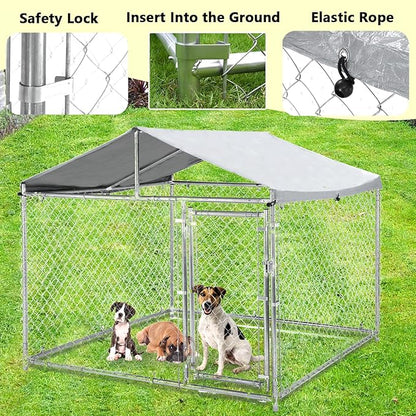 Large Outdoor Dog Kennel, 6.6 ×6.6×5.6FT Dog House, Enclosure with UV-Resistant Waterproof Cover, Dog Cage Outside with Galvanized Chain Link, Safe Lock for Yard