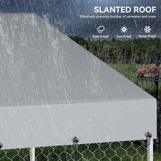 YITAHOME Outdoor Dog Kennel with Rotating Feeder Bowls, 7.5'x7.5' Outdoor Dog Enclosure with Roof, Heavy Duty Dog Cage for Medium Large Dogs