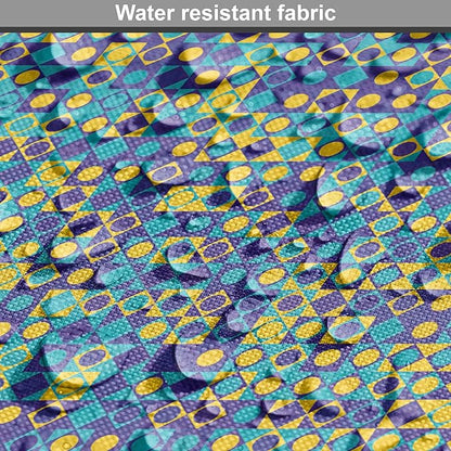 Lunarable Yellow and Blue Dog Crate Cover, Circles Squares and Triangles Mosaic Pattern with Dots Vibrant, Easy to Use Pet Kennel Cover for Cats & Medium Dogs, 24 Inch, Purple Sky Blue Yellow