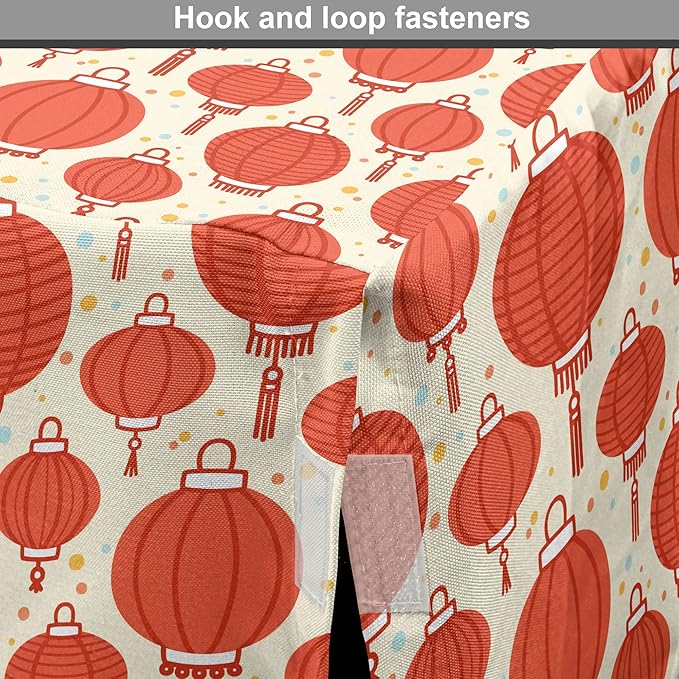 Lunarable Oriental Dog Crate Cover, Folk Lamps Cartoon Style Cheerful Pattern with Chinese Ethnicity, Easy to Use Pet Kennel Cover for Cats & Medium Dogs, 24 Inch, Pale Yellow and Vermilion