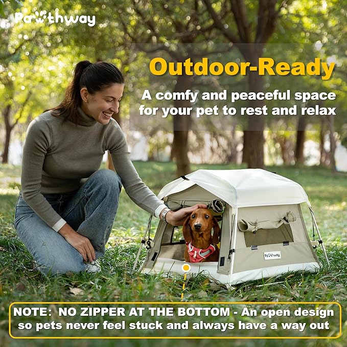 Dog Tent Cotton Fabric, Aluminum Poles and Camping Mat, Outdoor Weatherproof, Dog House Outdoor, Breathable with 2 Side Windows, Portable and Collapsible (Gray, Small)