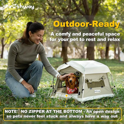 Dog Tent Cotton Fabric, Aluminum Poles and Camping Mat, Outdoor Weatherproof, Dog House Outdoor, Breathable with 2 Side Windows, Portable and Collapsible (Gray, Small)