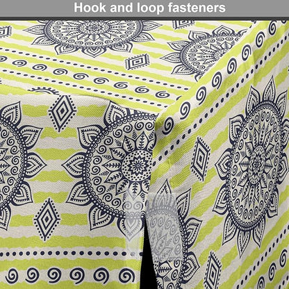 Lunarable Bohemian Mandala Dog Crate Cover, Floral Sun Motif on Brush Drawn Stripes with Dots, Easy to Use Pet Kennel Cover for Medium Large Dogs, 48 Inch, Night Blue Yellow