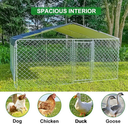 Extra Large Outdoor Dog Kennels, Heavy Duty Dog Playpen for Outdoor Summer, Dog Enclosures with Lockable Door, Metal Dog Cage with Waterproof and UV-Resistant Cover for Yard