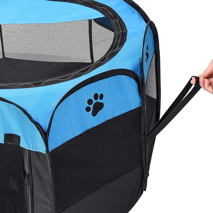 Mile High Life | Foldable Dog Playpen | Portable Dog Crate w Removable Shade Cover | Dog Kennel Indoor/Outdoor w Carry Case | Pen Tent for Dog/Cat/Rabbit(Blue+Black, Small (29"x29"x17"))