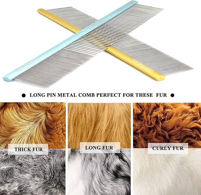 10inches Large Metal Dog Grooming Comb for Shedding Matted Hair for Large Dogs Metal Dog Comb with Long Wide Tooth for Poodles and Goldendoodles Reduce Tangles,Mats and Knots.(Gold)