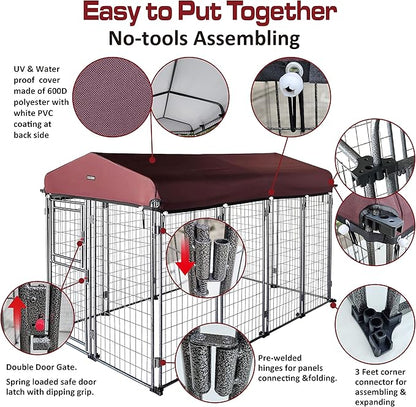8'*4'*5' Dog Kennel Outdoor with Roof Cover for Large Dogs Heavy Duty Dog Fence Welded Wire Catio Retriever Dog Playpen