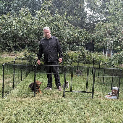 Dog Playpen, Dog Fences for The Yard, Portable Outdoor Dog Playpen for Large/Medium/Small Dogs, Foldable Metal Dog playpen, with Doors (New Thickened Version 16 Panels, 32")