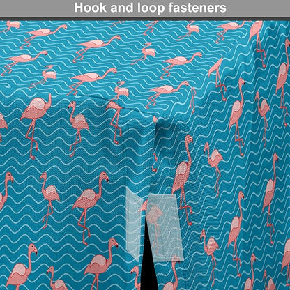 Lunarable Flamingo Dog Crate Cover, Tropical Romance Birds on Wavy Horizontal Stripes Hawaiian Love Doodle, Easy to Use Pet Kennel Cover for Medium Large Dogs, 36 Inch, Azure Blue and Coral