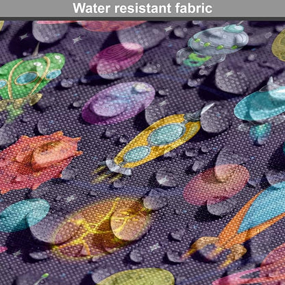 Lunarable Outer Space Dog Crate Cover, Cartoon Planets and Space Ships with Space Background Fun Science, Easy to Use Pet Kennel Cover for Medium Large Dogs, 36 Inch, Dark Blue