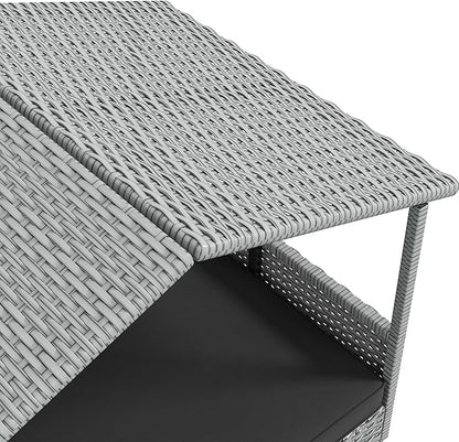 PawHut Wicker Dog House Outdoor with Canopy, Rattan Dog Bed with Water-Resistant Cushion, Raised Dog Bed for Small, Medium Dogs up to 66 lbs, 19.75" in Length, Silver Wicker, Gray Cushion